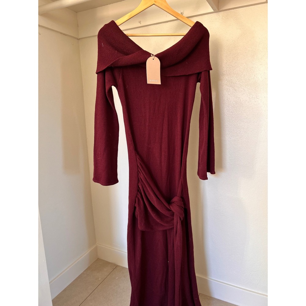 MESHKI Cameron Off Shoulder Tie Maxi Dress Merlot Burgundy XXL - Picture 2 of 7